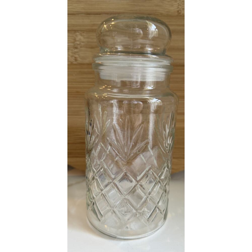 Vintage 1983 Planters Mr. Peanut Glass Jar Lid Canister Diamond Pattern